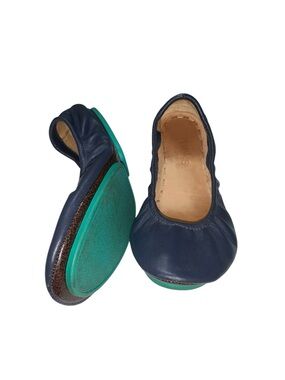 Tieks Navy Leather Ballet Flats with Teal Soles